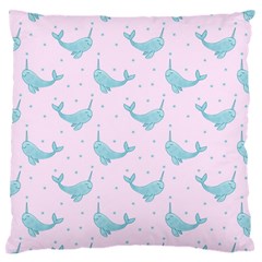 Narwales Stars  Pattern Pink Large Flano Cushion Case (one Side) by Littlebird