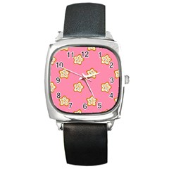 Cookies Pattern Pink Square Metal Watch by Littlebird