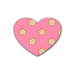 Cookies Pattern Pink Rubber Coaster (heart) by Littlebird