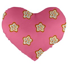 Cookies Pattern Pink Large 19  Premium Heart Shape Cushions by Littlebird