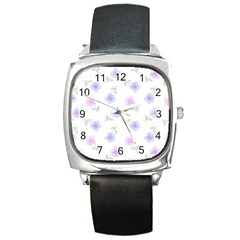 Flowers Pattern Square Metal Watch by Littlebird