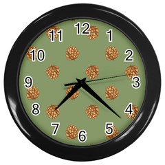 Pine Cones Green Wall Clock (black) by Littlebird