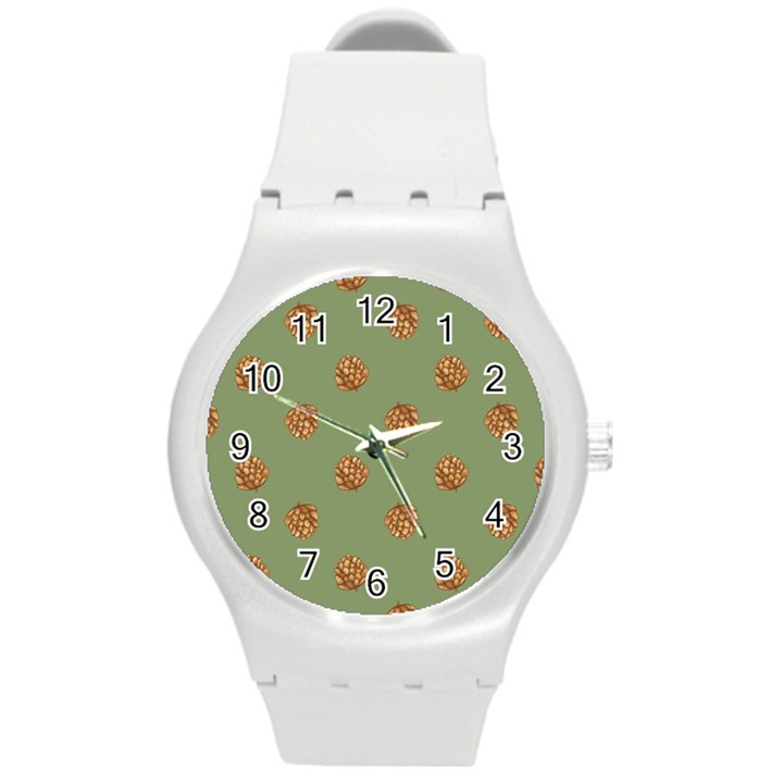 Pine cones green Round Plastic Sport Watch (M)