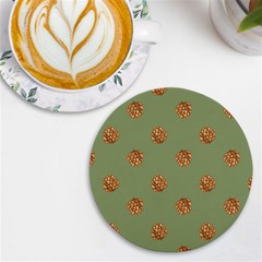 Pine Cones Green Uv Print Round Tile Coaster by Littlebird