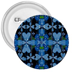 Rare Excotic Blue Flowers In The Forest Of Calm And Peace 3  Buttons by pepitasart