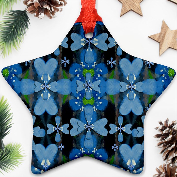 Rare Excotic Blue Flowers In The Forest Of Calm And Peace Ornament (Star)