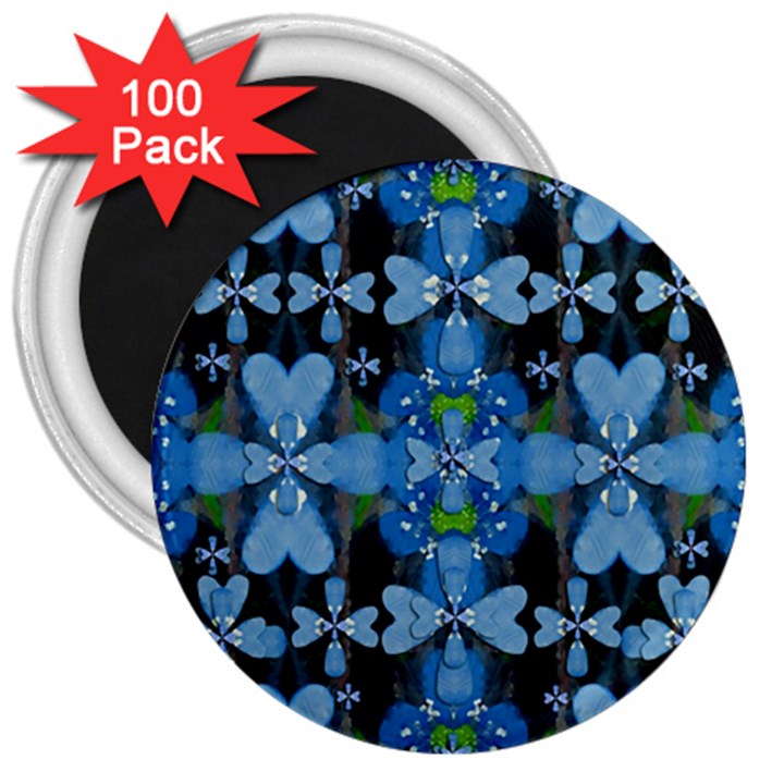 Rare Excotic Blue Flowers In The Forest Of Calm And Peace 3  Magnets (100 pack)