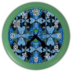 Rare Excotic Blue Flowers In The Forest Of Calm And Peace Color Wall Clock by pepitasart