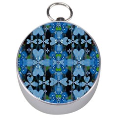 Rare Excotic Blue Flowers In The Forest Of Calm And Peace Silver Compasses by pepitasart