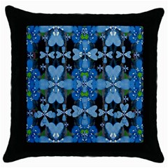 Rare Excotic Blue Flowers In The Forest Of Calm And Peace Throw Pillow Case (black) by pepitasart