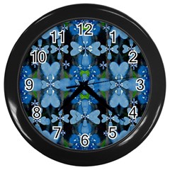 Rare Excotic Blue Flowers In The Forest Of Calm And Peace Wall Clock (black) by pepitasart