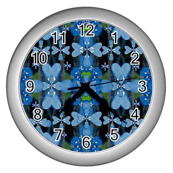 Rare Excotic Blue Flowers In The Forest Of Calm And Peace Wall Clock (Silver)