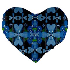 Rare Excotic Blue Flowers In The Forest Of Calm And Peace Large 19  Premium Heart Shape Cushions by pepitasart