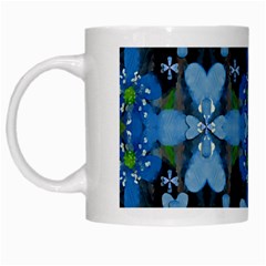 Rare Excotic Blue Flowers In The Forest Of Calm And Peace White Mugs by pepitasart