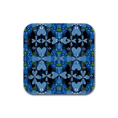 Rare Excotic Blue Flowers In The Forest Of Calm And Peace Rubber Square Coaster (4 Pack) by pepitasart