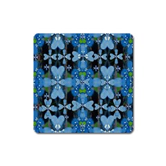 Rare Excotic Blue Flowers In The Forest Of Calm And Peace Square Magnet by pepitasart