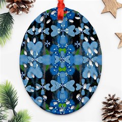 Rare Excotic Blue Flowers In The Forest Of Calm And Peace Ornament (oval Filigree) by pepitasart