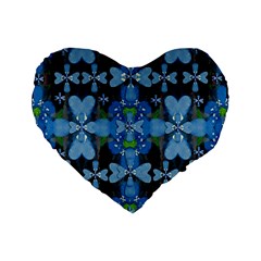 Rare Excotic Blue Flowers In The Forest Of Calm And Peace Standard 16  Premium Flano Heart Shape Cushions by pepitasart