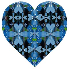 Rare Excotic Blue Flowers In The Forest Of Calm And Peace Wooden Puzzle Heart by pepitasart