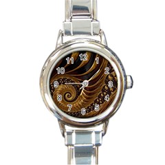 Shell Fractal In Brown Round Italian Charm Watch by SomethingForEveryone