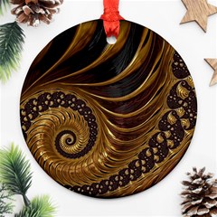 Shell Fractal In Brown Round Ornament (two Sides) by SomethingForEveryone