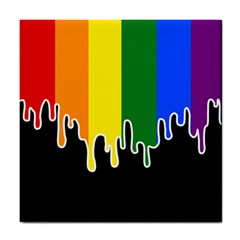 Gay Pride Flag Rainbow Drip On Black Blank Black For Designs Tile Coaster by VernenInk