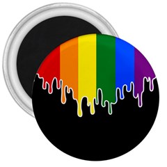 Gay Pride Flag Rainbow Drip On Black Blank Black For Designs 3  Magnets by VernenInk