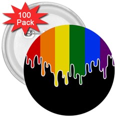 Gay Pride Flag Rainbow Drip On Black Blank Black For Designs 3  Buttons (100 Pack)  by VernenInk