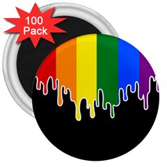 Gay Pride Flag Rainbow Drip On Black Blank Black For Designs 3  Magnets (100 Pack) by VernenInk