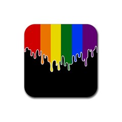 Gay Pride Flag Rainbow Drip On Black Blank Black For Designs Rubber Coaster (square) by VernenInk