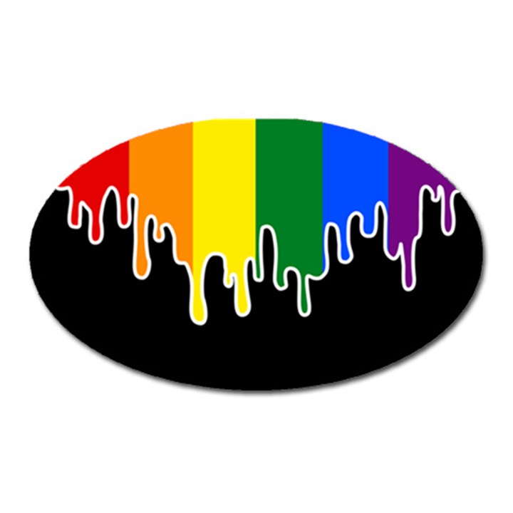 Gay Pride Flag Rainbow Drip On Black Blank Black For Designs Oval Magnet