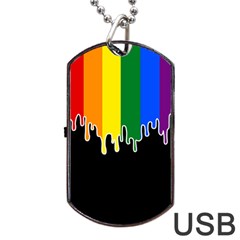 Gay Pride Flag Rainbow Drip On Black Blank Black For Designs Dog Tag Usb Flash (one Side) by VernenInk