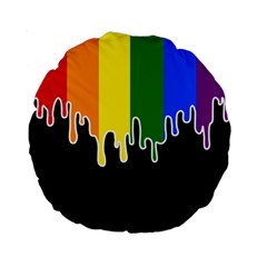 Gay Pride Flag Rainbow Drip On Black Blank Black For Designs Standard 15  Premium Round Cushions by VernenInk