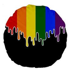 Gay Pride Flag Rainbow Drip On Black Blank Black For Designs Large 18  Premium Round Cushions by VernenInk