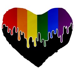 Gay Pride Flag Rainbow Drip On Black Blank Black For Designs Large 19  Premium Heart Shape Cushions by VernenInk