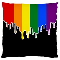 Gay Pride Flag Rainbow Drip On Black Blank Black For Designs Large Flano Cushion Case (one Side) by VernenInk