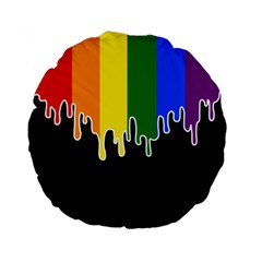 Gay Pride Flag Rainbow Drip On Black Blank Black For Designs Standard 15  Premium Flano Round Cushions by VernenInk