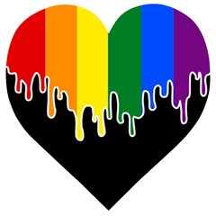 Gay Pride Flag Rainbow Drip On Black Blank Black For Designs Wooden Puzzle Heart by VernenInk