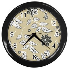 Folk Flowers Print Floral Pattern Ethnic Art Wall Clock (black) by Eskimos