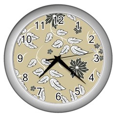 Folk Flowers Print Floral Pattern Ethnic Art Wall Clock (silver) by Eskimos