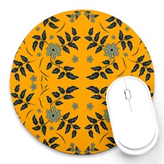 Floral Folk Damask Pattern Fantasy Flowers Floral Geometric Fantasy Round Mousepads by Eskimos