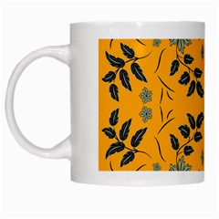 Floral Folk Damask Pattern Fantasy Flowers Floral Geometric Fantasy White Mugs by Eskimos