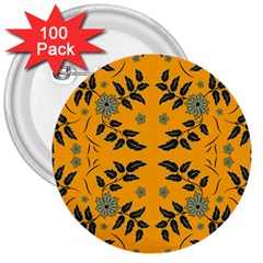 Floral Folk Damask Pattern Fantasy Flowers Floral Geometric Fantasy 3  Buttons (100 Pack)  by Eskimos