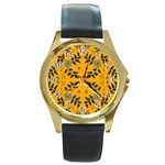 Floral folk damask pattern Fantasy flowers Floral geometric fantasy Round Gold Metal Watch Front