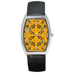 Floral Folk Damask Pattern Fantasy Flowers Floral Geometric Fantasy Barrel Style Metal Watch by Eskimos