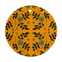 Floral Folk Damask Pattern Fantasy Flowers Floral Geometric Fantasy Round Ornament (two Sides) by Eskimos