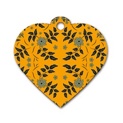 Floral Folk Damask Pattern Fantasy Flowers Floral Geometric Fantasy Dog Tag Heart (two Sides) by Eskimos