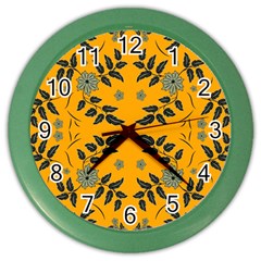 Floral Folk Damask Pattern Fantasy Flowers Floral Geometric Fantasy Color Wall Clock by Eskimos