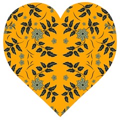 Floral Folk Damask Pattern Fantasy Flowers Floral Geometric Fantasy Wooden Puzzle Heart by Eskimos