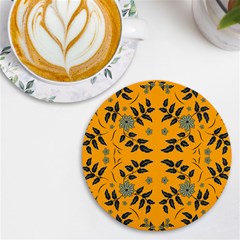 Floral Folk Damask Pattern Fantasy Flowers Floral Geometric Fantasy Uv Print Round Tile Coaster by Eskimos